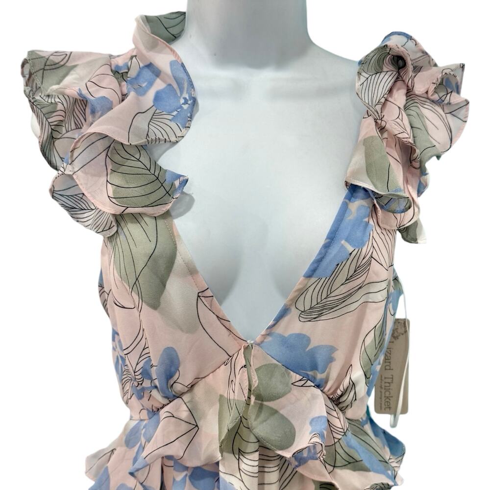 Big Water Blue Sky Pink Blue Green Floral Flutter Tie Back Maxi Dress S NEW Tags - Picture 13 of 15